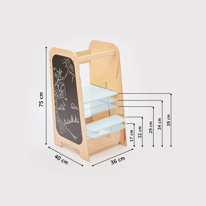 Tour Montessori 3 en 1 modulable avec tableau noir